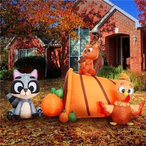 7 FT Long Inflatable Woodland Animals with Cornucopia with Build-in LEDs
